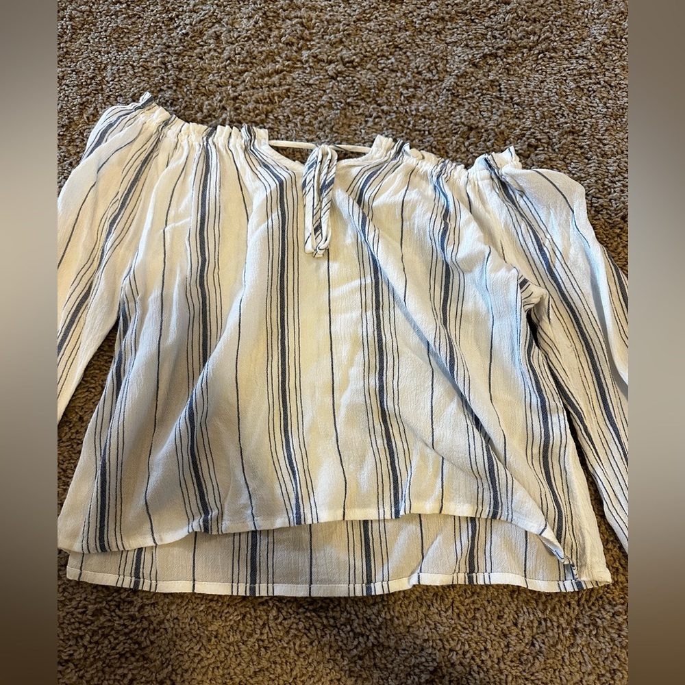 Cropped Striped off the shoulder shirt